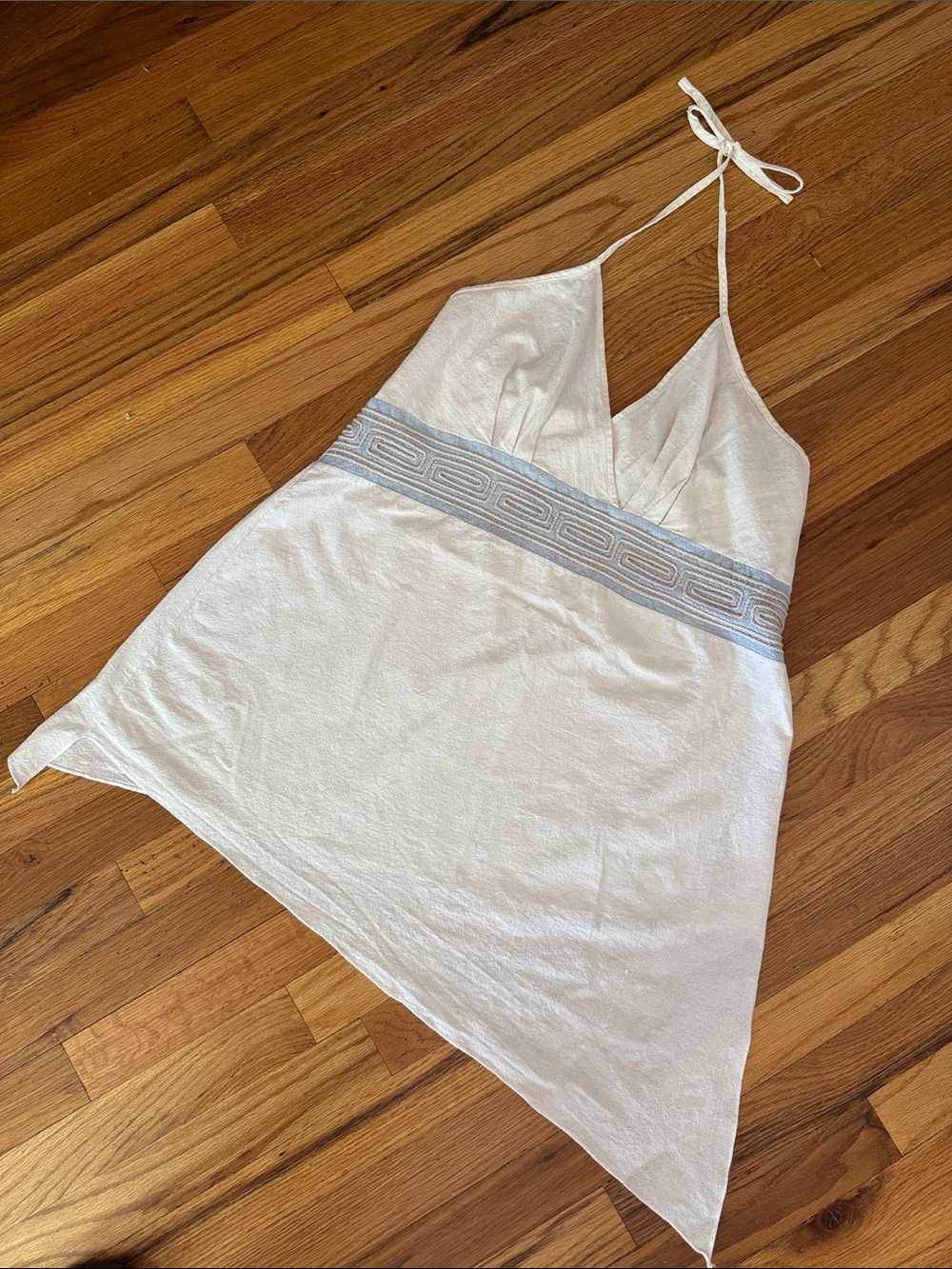 White Halter Slip top with Decorative Waistband, asymmetrical large linen